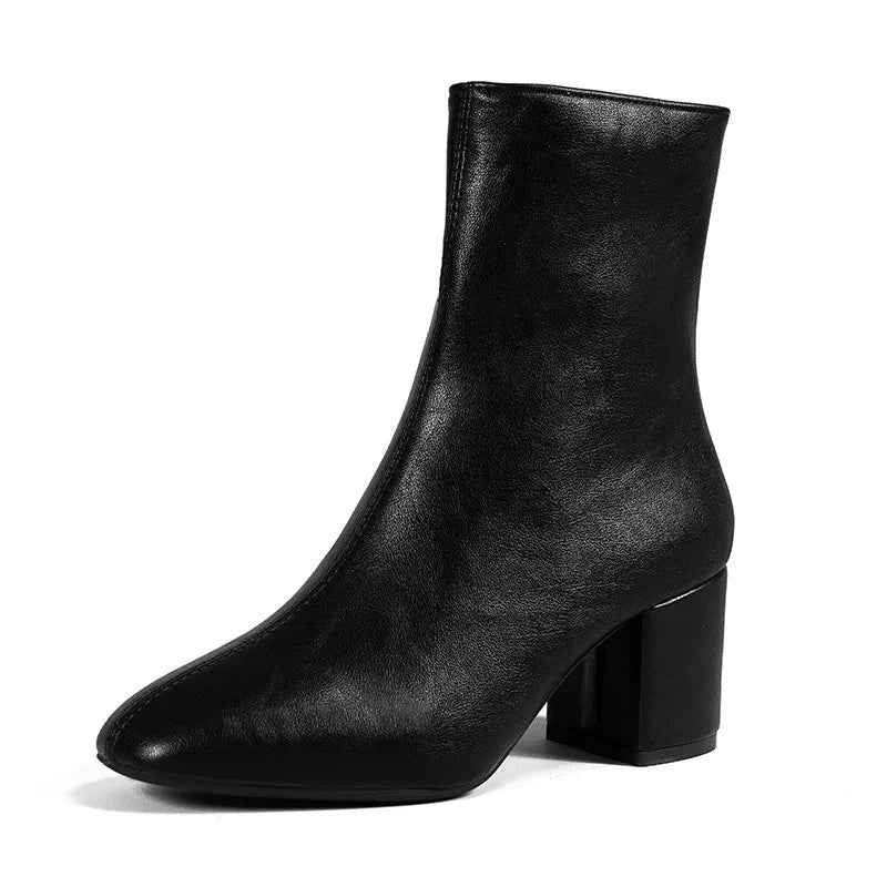Bottines courtes à fermeture éclair latérale pour femmes, bout pointu, talons hauts, bottes en cuir de haute qualité, Chausseria