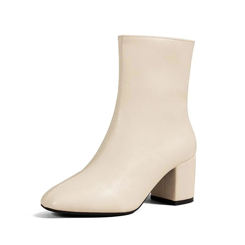 Bottines courtes à fermeture éclair latérale pour femmes, bout pointu, talons hauts, bottes en cuir de haute qualité, Chausseria