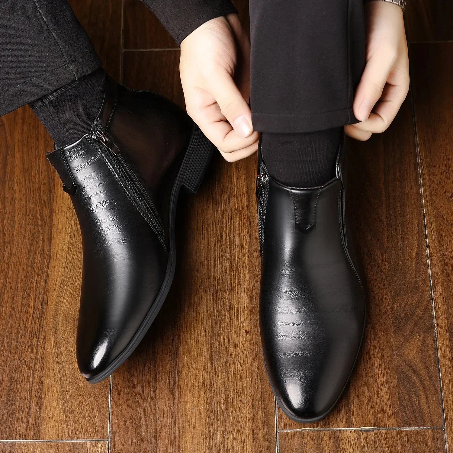 Bottines rétro en cuir pour hommes , bottes antidérapantes de haute qualité avec fermeture éclair, Chausseria