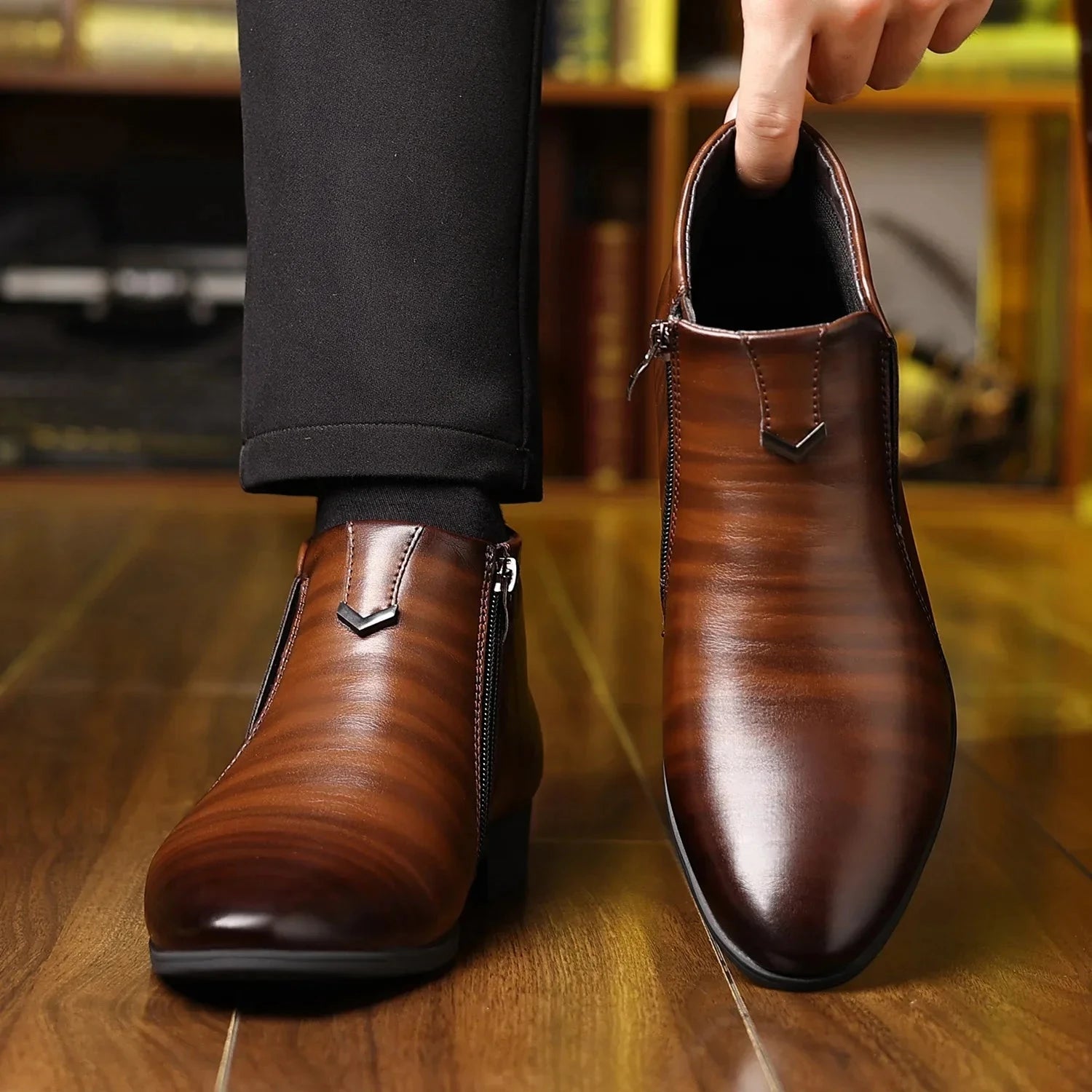 Bottines rétro en cuir pour hommes , bottes antidérapantes de haute qualité avec fermeture éclair, Chausseria