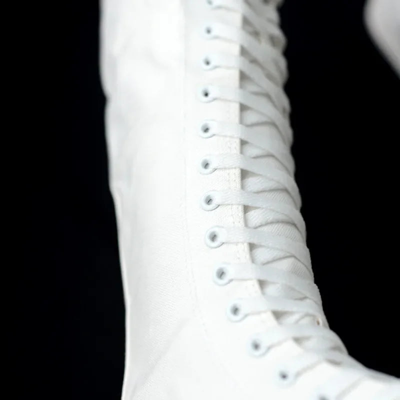 Toile bottes longues pour femmes haut femmes chaussures en toile à lacets genou bottes hautes chaussures plates décontracté vulcanisé chaussures baskets filles Chausseria