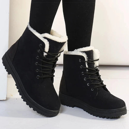 Bottes pour femme avec fourrure chaude et confortable , chaussures d'hiver de neige avec talons bas Chausseria