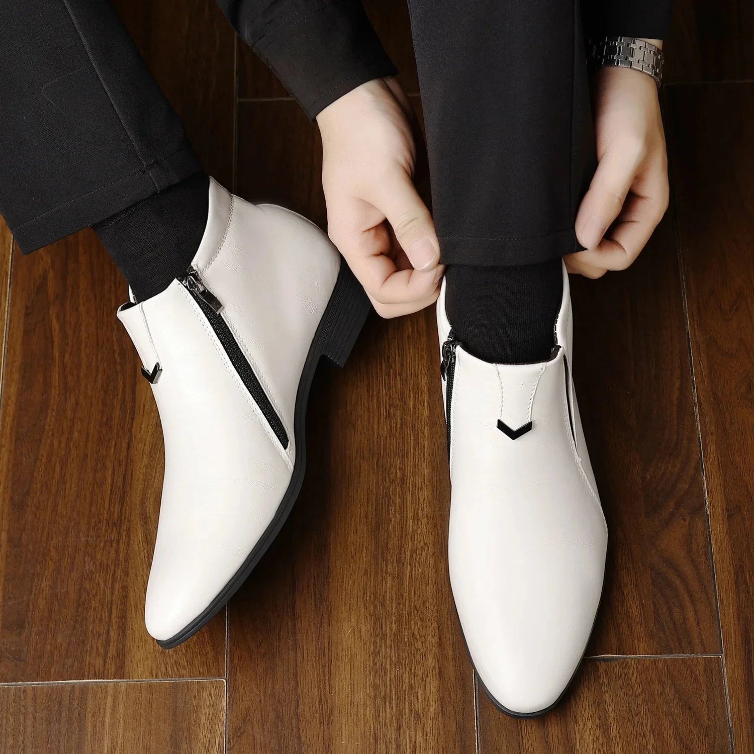 Bottines rétro en cuir pour hommes , bottes antidérapantes de haute qualité avec fermeture éclair, Chausseria